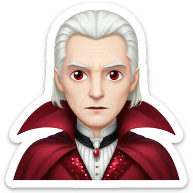 Count Dracula with long white hair, dark red sequin outfit  sticker