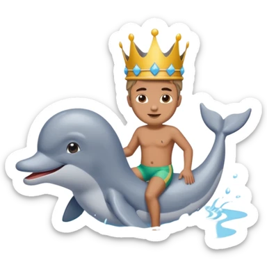 Man riding dolphin in lake with poop king on his head sticker