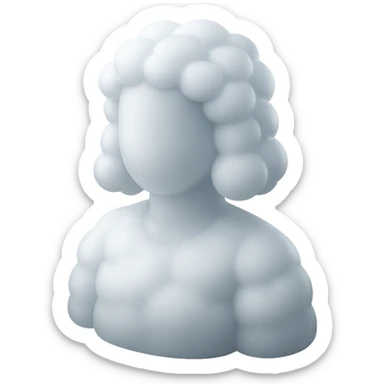 person made entirely of white clouds, fluffy, convex, shoulder length, front view, matte glass style sticker
