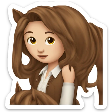 Beautiful Girl long brown hair hug her brown horse sticker