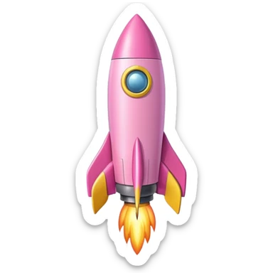 A single rocket, colored in pastel pink and yellow, glossy and smooth, cartoonish, vibrant colors, high detail, simple and cute design, isolated on white background, centered composition sticker