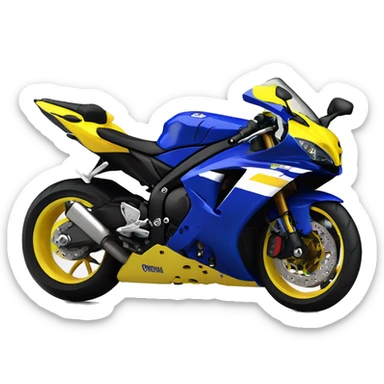 A 2009 Yamaha r1, blue and yellow fairings front view. Less yellow then blue sticker