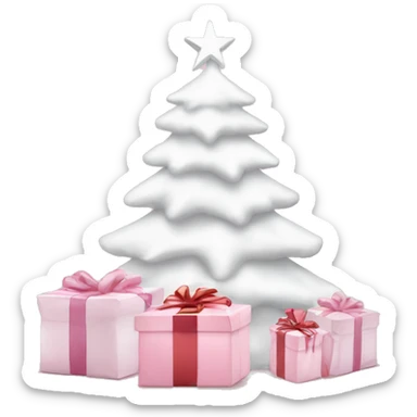 Light pink Christmas gifts under a white Christmas tree  sticker