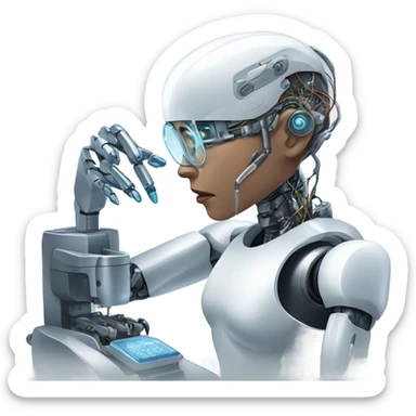 One cyborg performing brain surgery on a robot.  sticker