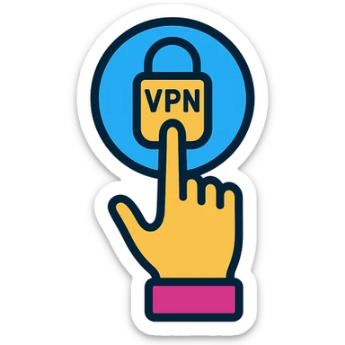 a hand pressing a button with a VPN padlock icon, minimal and techy, modern icon style sticker
