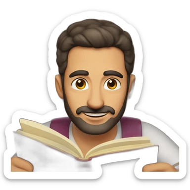 Armenian men sitting and reading interesting book and looking at camera and smiling  sticker