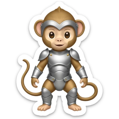 baby monkey in silver armor, full body, smile sticker