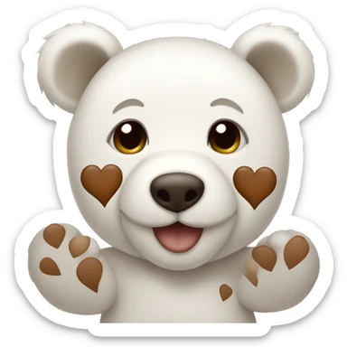 White teddybear with brown hearts sticker