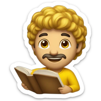 Armenian men with the yellow clothes reading book and looking at camera and smiling  sticker