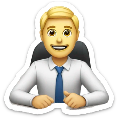 A person sits at a desk and displays charts on a screen sticker