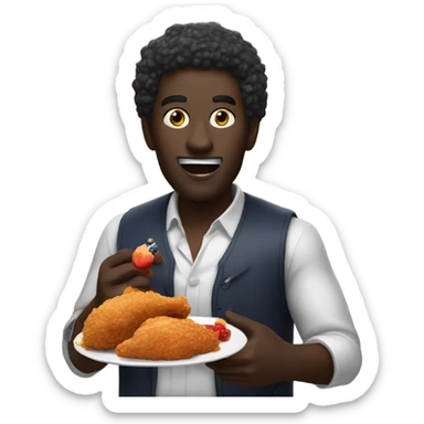 Dark man eating fried chicken and fruit punch  sticker