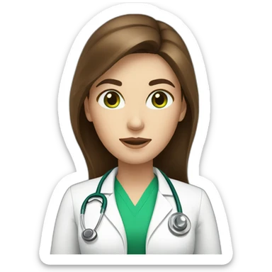 Doctor woman with long brown hair, white skin and green eyes sticker