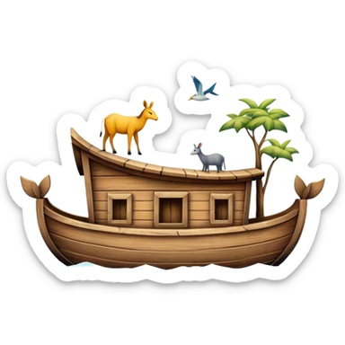 Wooden ark floating on water with animals peeking out sticker
