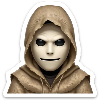 creepy sinister man with burlap sack over head, dark atmosphere, menacing stance sticker