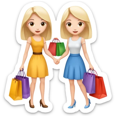 Two cartoon girls exchanging shopping bags with each other sticker
