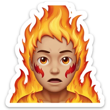 Make an emoji of a person tearing themself apart with flames and their on fire sticker