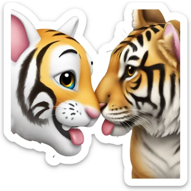 bunny is kissing a tiger sticker