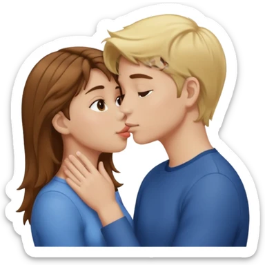 girl with brown hair kissing boy with blond hair sticker