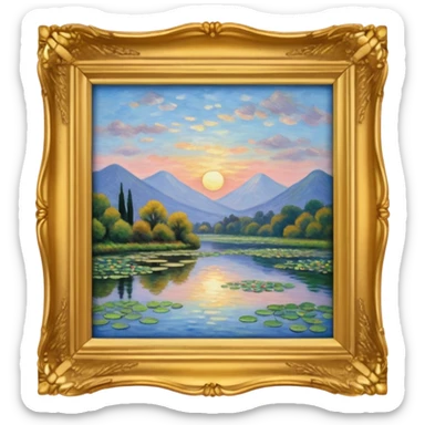 A gold picture frame with a Monet style painting in it. sticker