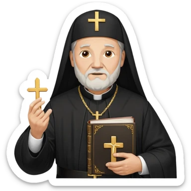 Older Orthodox Christian priest crossing himself (making the sign of the cross) with the movement of the Cross outlined in gold streaks sticker