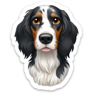Tri color English setter with a black body sticker