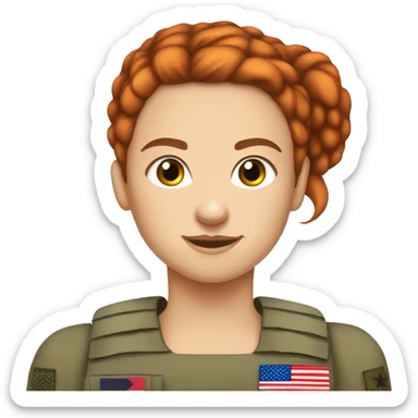 red straight hair bun pretty brown eyes soldier white girl country flag sticker