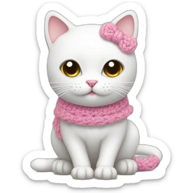 White cat with pink crochet sticker