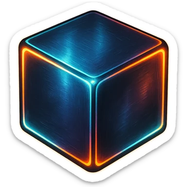 cube with a metallic sheen, glowing edges, classic arcade vibe sticker