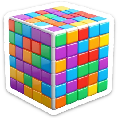 A 3D Tetris-style cube block with a smooth, glossy surface. Bright and vibrant colors, slightly reflective, with soft shadows. The cube should have a modern and playful look, resembling classic Tetris game aesthetics sticker