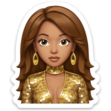 Farrah Franklin from Destiny's Child with brown hair, gold sequin outfit sticker