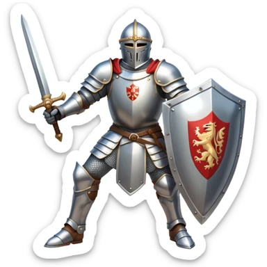 medieval knight warrior with sword and shield, heroic pose sticker