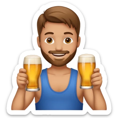 Emoji beauf avec un coupe de cheveux mulet, un ventre rond, un débardeur et une bière dans la main sticker