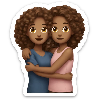 Two sister cuddling with brown curly hair one is light skin and one is dark brown skin  sticker