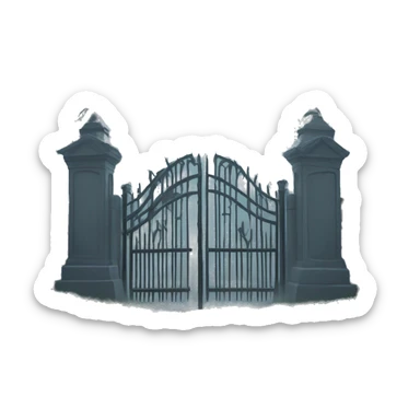 Haunting foggy graveyard gate at noon sticker