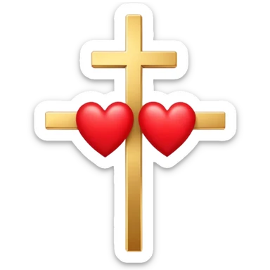 Two red  hearts around  a simple gold cross  sticker