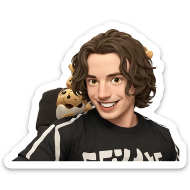 smiling boy with stuffed toy sticker