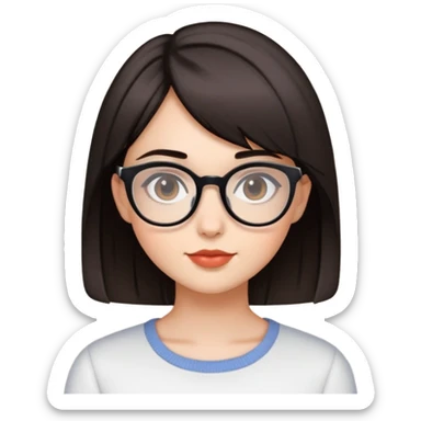 A pretty girl with short dark hair not black but not totally brown wearing glasses  sticker