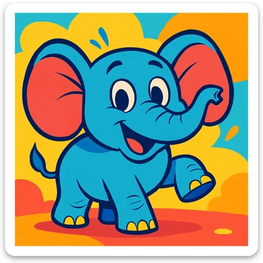 fun elephant, cartoon style, vibrant colors, joyful expression sticker