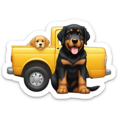 A rottweiller hug A Golden retriever in a truck sticker