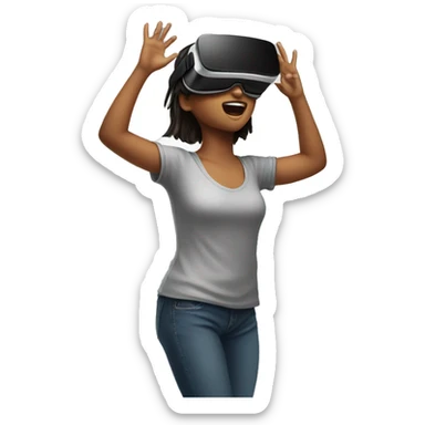 funny emoji of a girl playing VR facing the wall and showing her back sticker