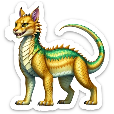 Shiny exotic iridescent Dragon-Tiger-type Lynx-Caracal-Crocodile-Bobcat-Fakémon-creature full body sticker