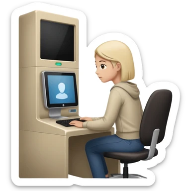 a person entering a computer room in an organized manner sticker