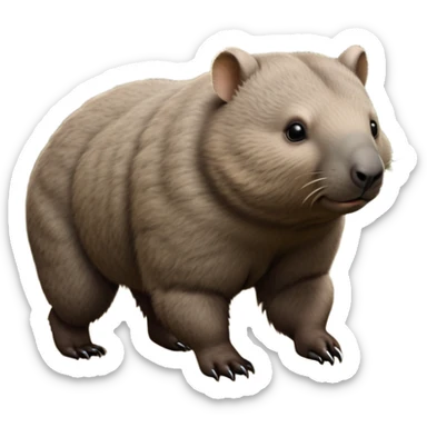 cinematic-stout wombat-realistic-fluffy full-body-waddling-emoji,-stout-muscular-frame-covered-in-coarse-brown-fur,-short-powerful-legs-trotting-determinedly-through-bushland,-round-dark-eyes-filled-with-calm-confidence,-tiny-rounded-ears-twitching-slightly,-strong-digging-claws-visible-on-sturdy-paws,-simplified-yet-realistic-focused-features,-highly-detailed,-glowing-with-a-subtle-earthy-glow sticker