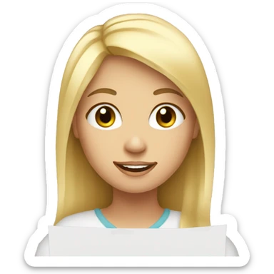 blonde girl giving feedback with a sheet of paper sticker