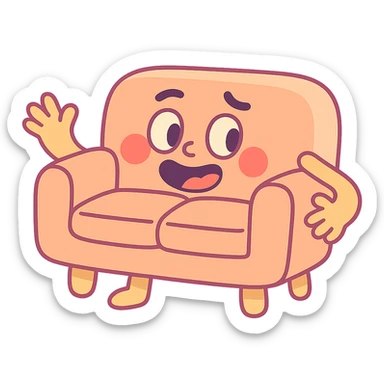 cartoon sofa foam block with rounded edges, pastel colors sticker