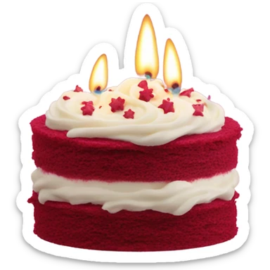 Un pastel de red velvet con crema rosa y velas sticker