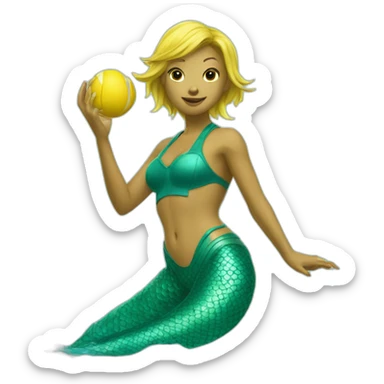 Underwater mermaid swimming and fighting kungfu, snorkel equipement, holding a small yellow ball, winning enthousiasm sticker