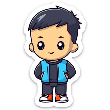kid with half-shaved hairstyle and cool accessories sticker