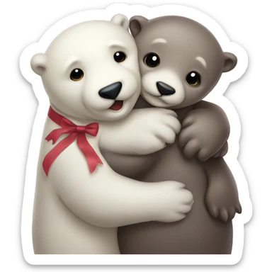 Otter with a ribbon at the Head hugging an ice bear  sticker
