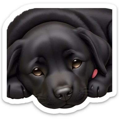 Meme-Worthy Cute Sleeping Black Labrador Portrait Emoji, Head resting peacefully with a contented smile, showcasing a delightfully robust build and a luxuriously soft black Fur, eyes shut in a serene nap, Simplified yet hilariously adorable features, highly detailed, glowing with a soft, drowsy light, high shine, relaxed and utterly lovable, stylized with an air of playful laziness, bright and heartwarming, soft glowing outline, capturing the essence of a comically sleepy companion, so meme-worthy it feels like it could instantly become the next viral sensation of adorable slumber! sticker